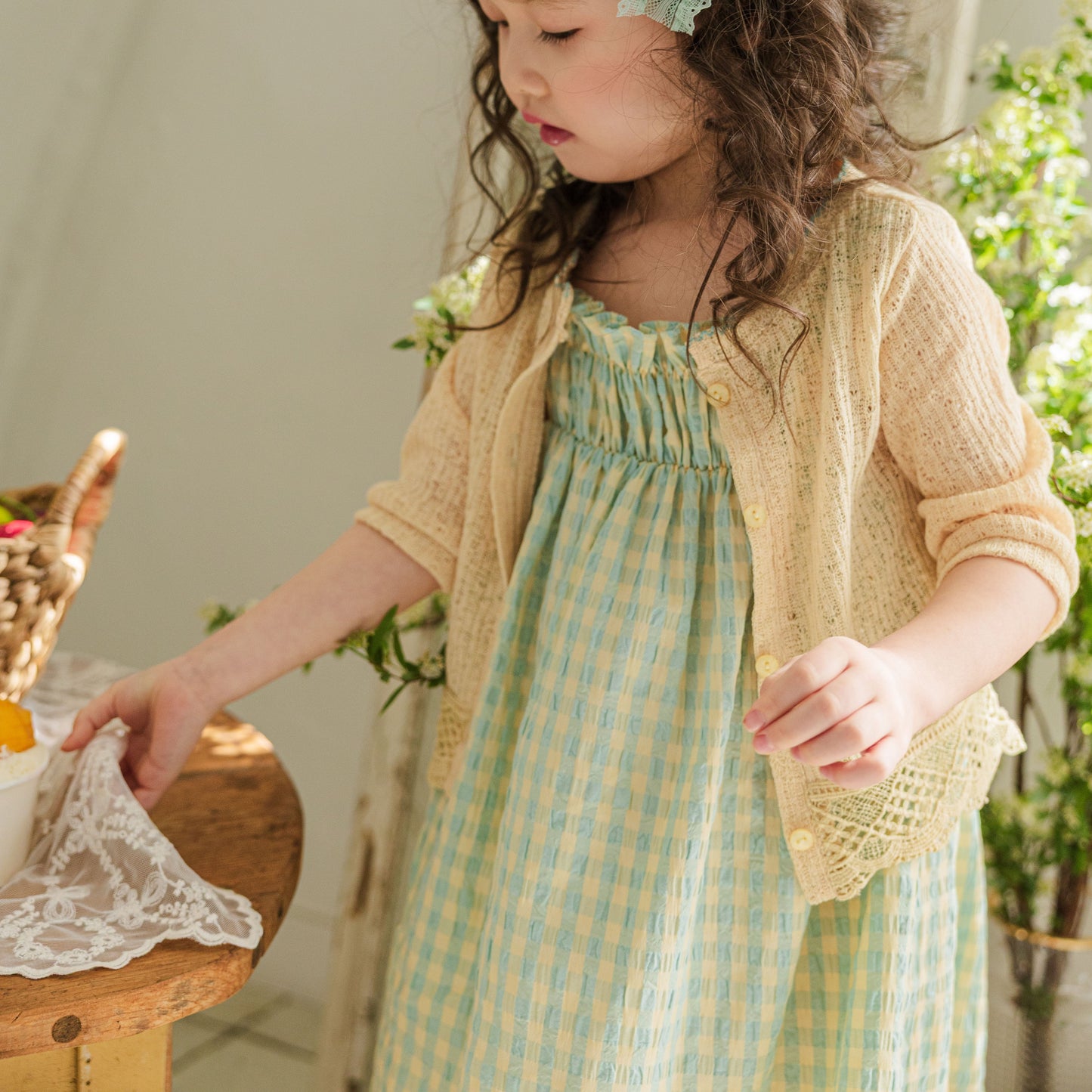 Gingham Smocked Dress-Green
