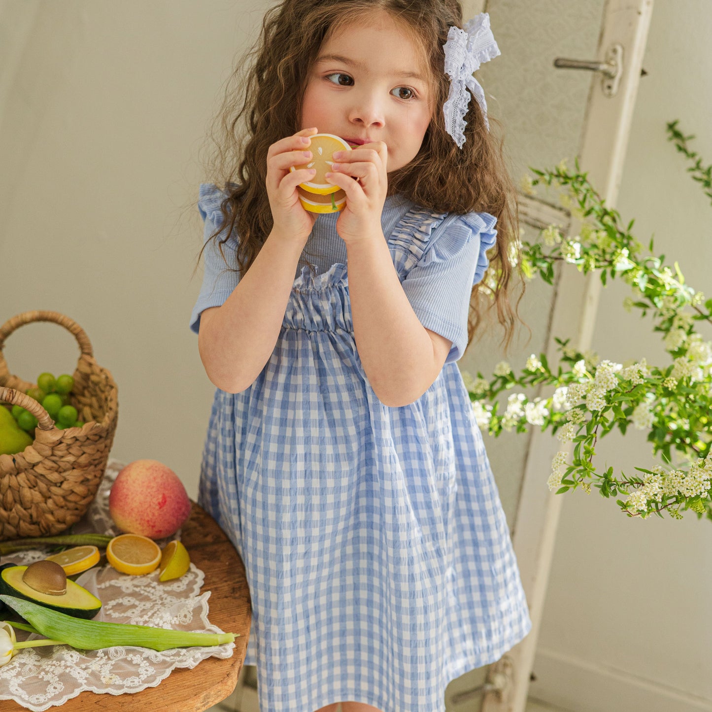 Gingham Smocked Dress-Blue