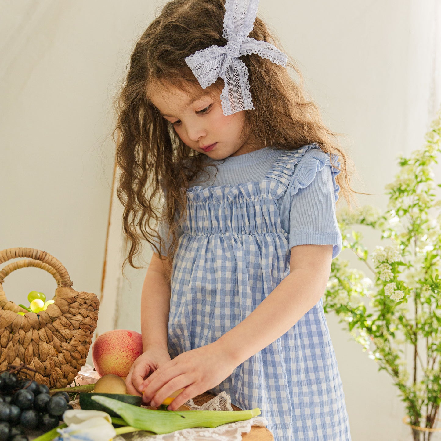 Gingham Smocked Dress-Blue
