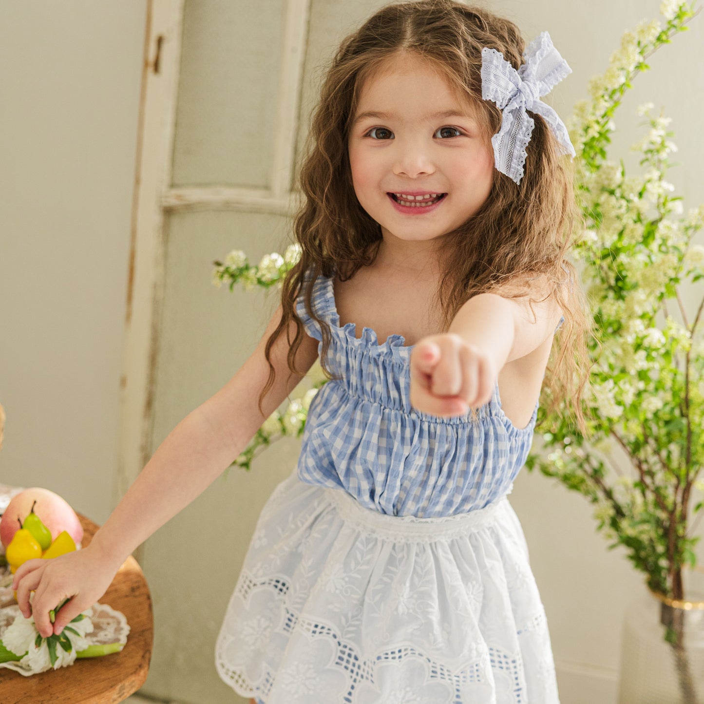 Gingham Smocked Dress-Blue