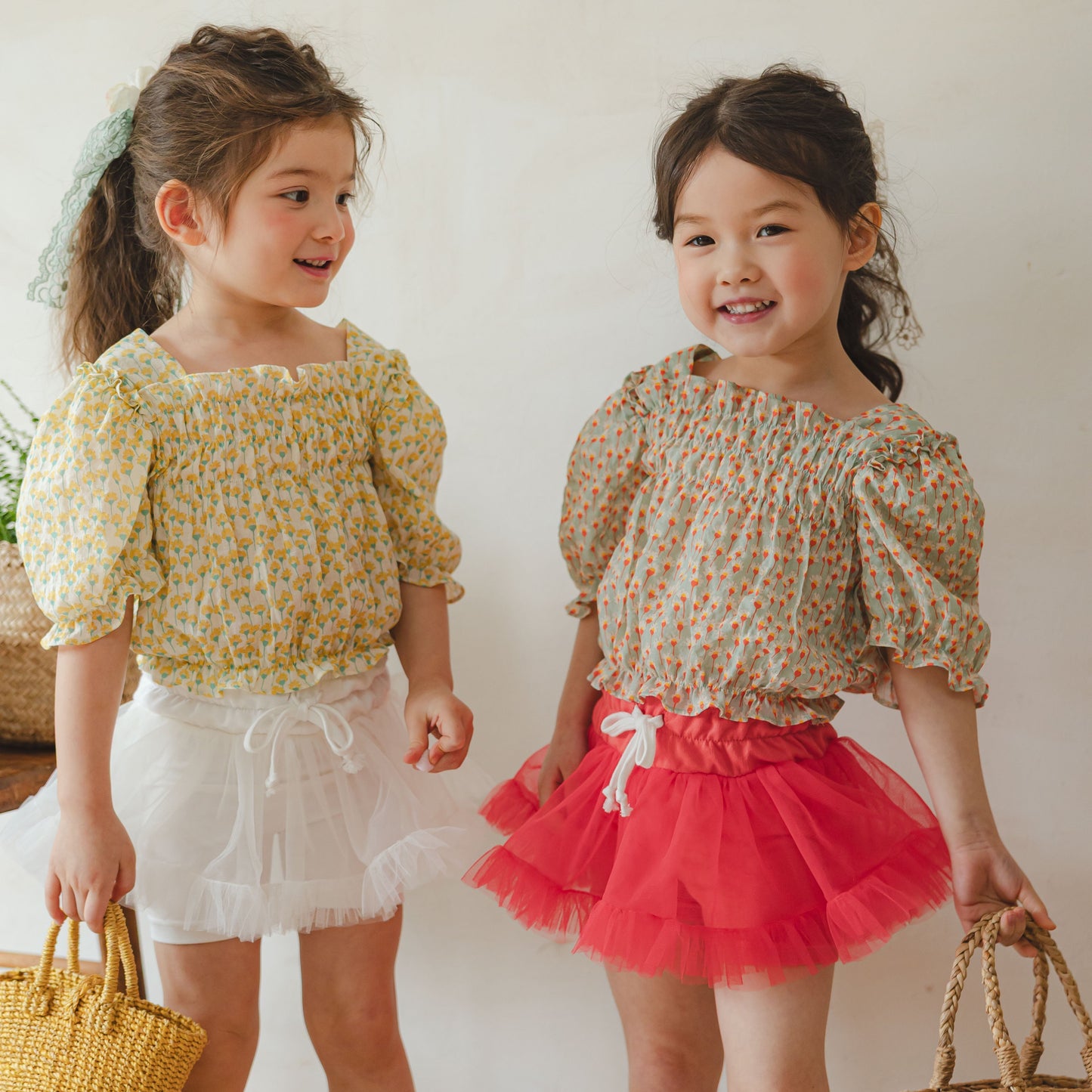 Floral Smocked Blouse with Puff Sleeves (2 colours)