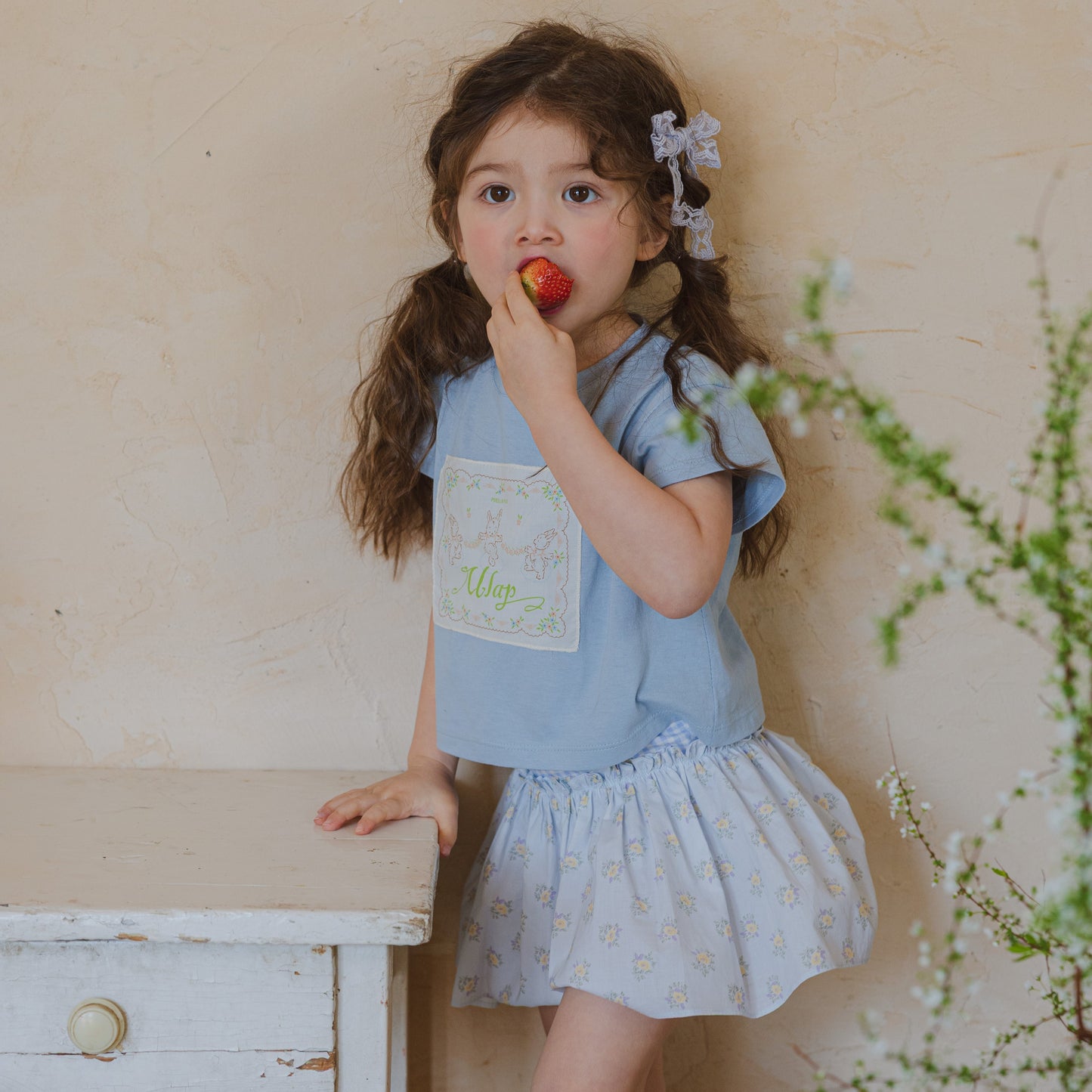Bunny Patch Cotton T-Shirt – Light Blue