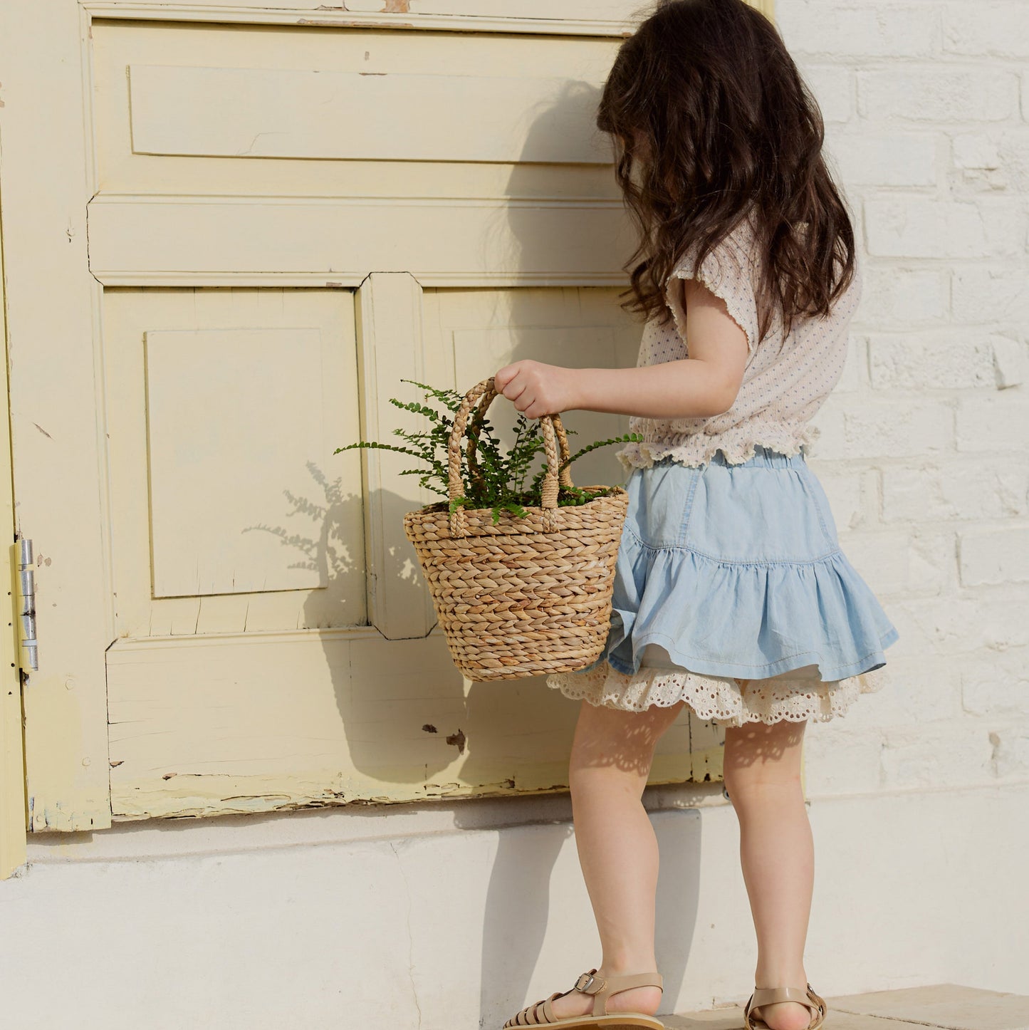 A-Line Tiered Denim Skirt with Lace Trim (2 Colours)