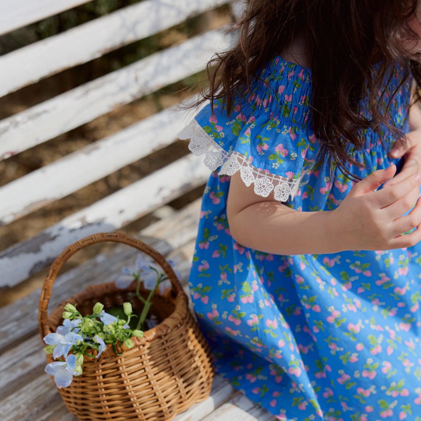 Cherry Print Smocked Off-Shoulder Dress-BLUE