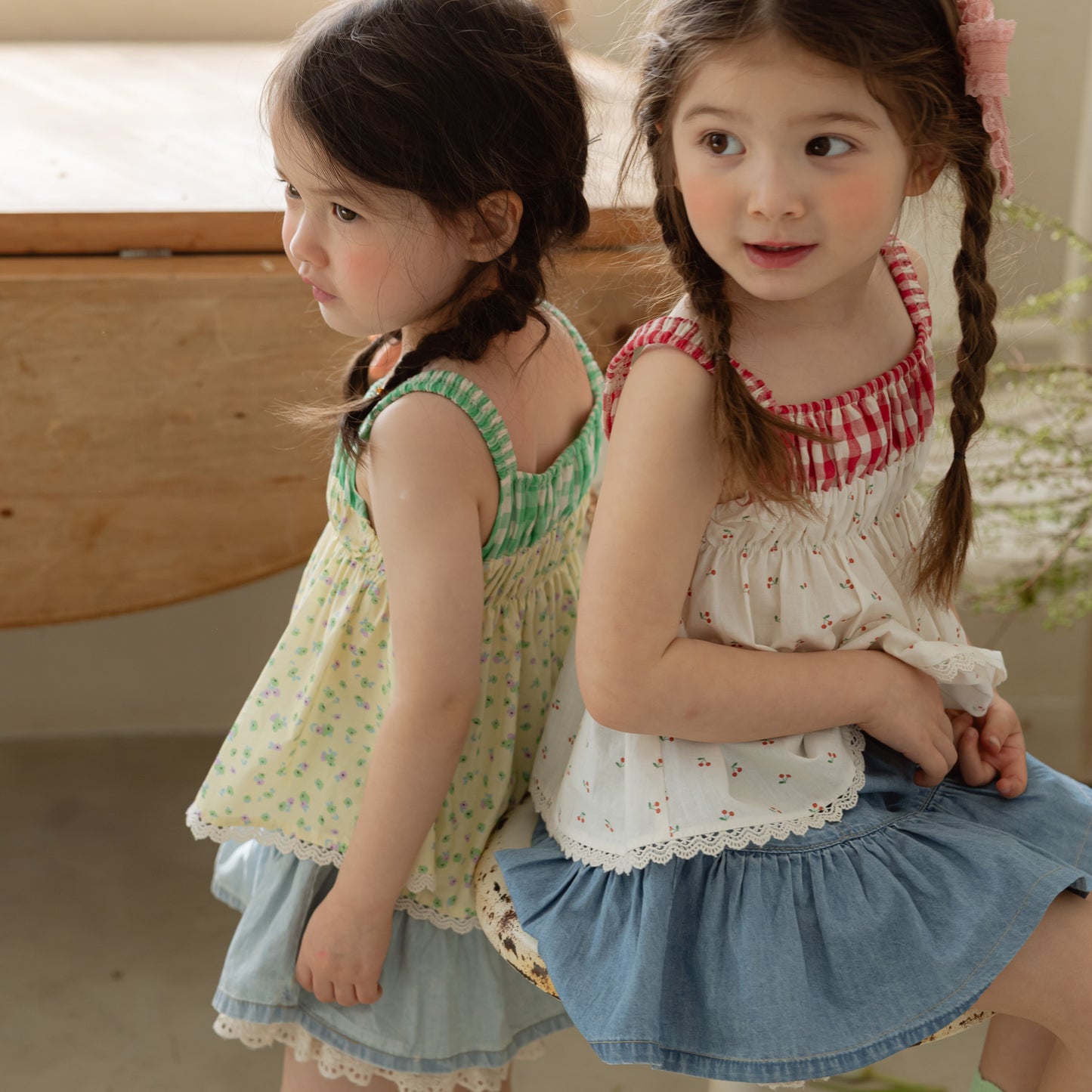 A-Line Tiered Denim Skirt with Lace Trim (2 Colours)