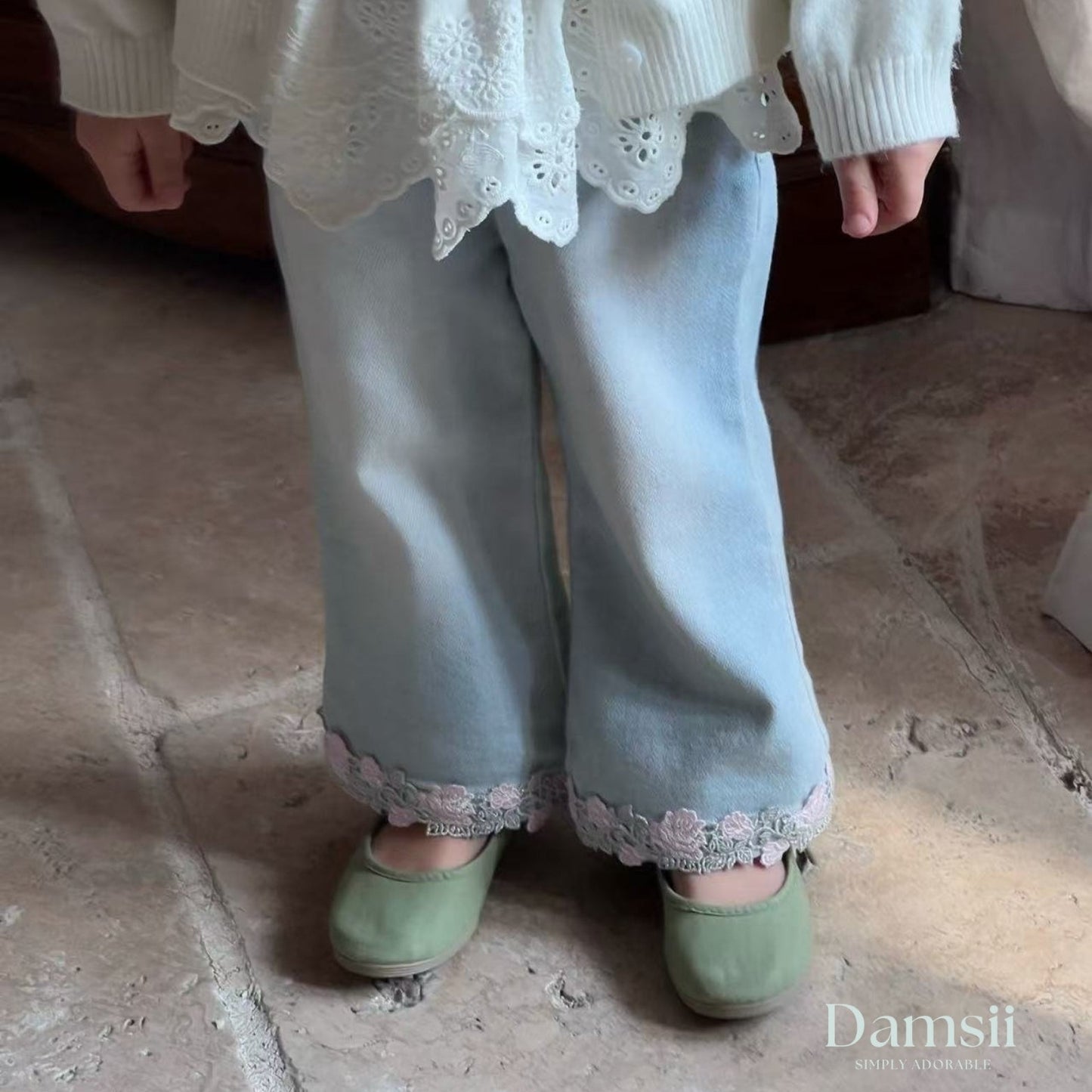 Kids Lace Hem Denim Pants