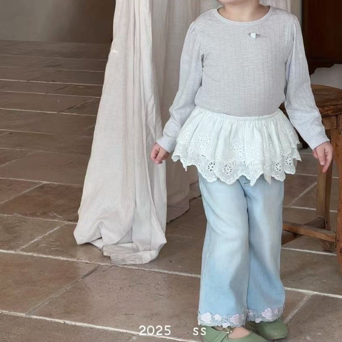 Kids Lace Hem Denim Pants