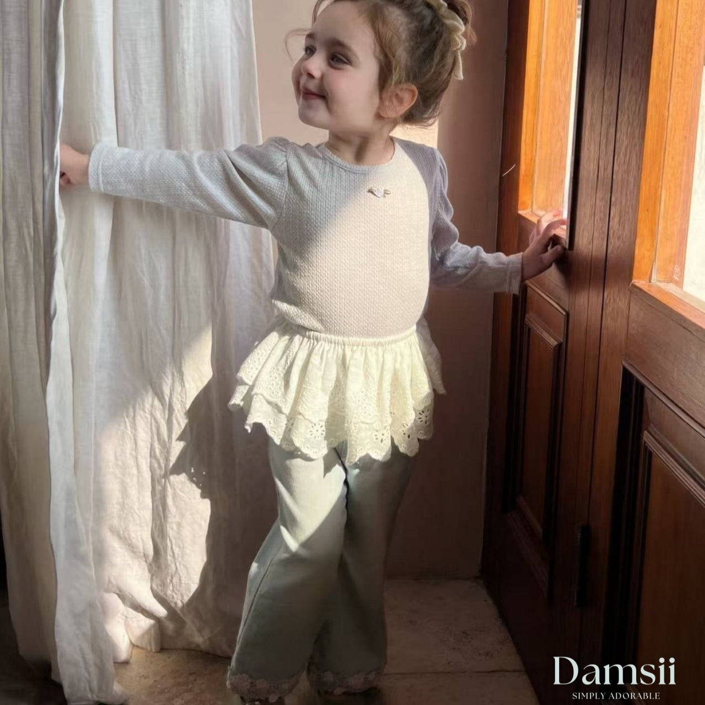 Kids Lace Hem Denim Pants