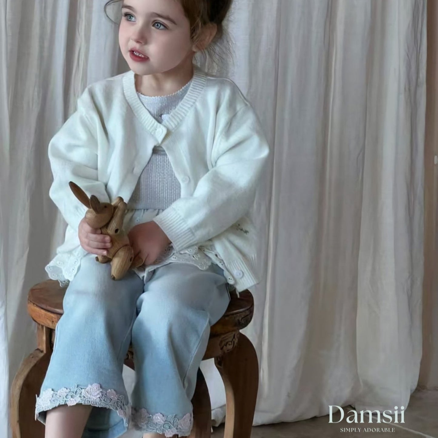Kids Lace Hem Denim Pants