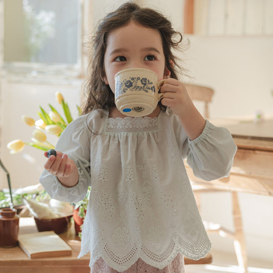 BLOUSE EN COTON PASTEL - BLEU