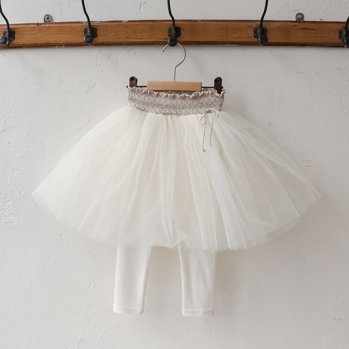 Girls Skirt Leggings Set - Cream