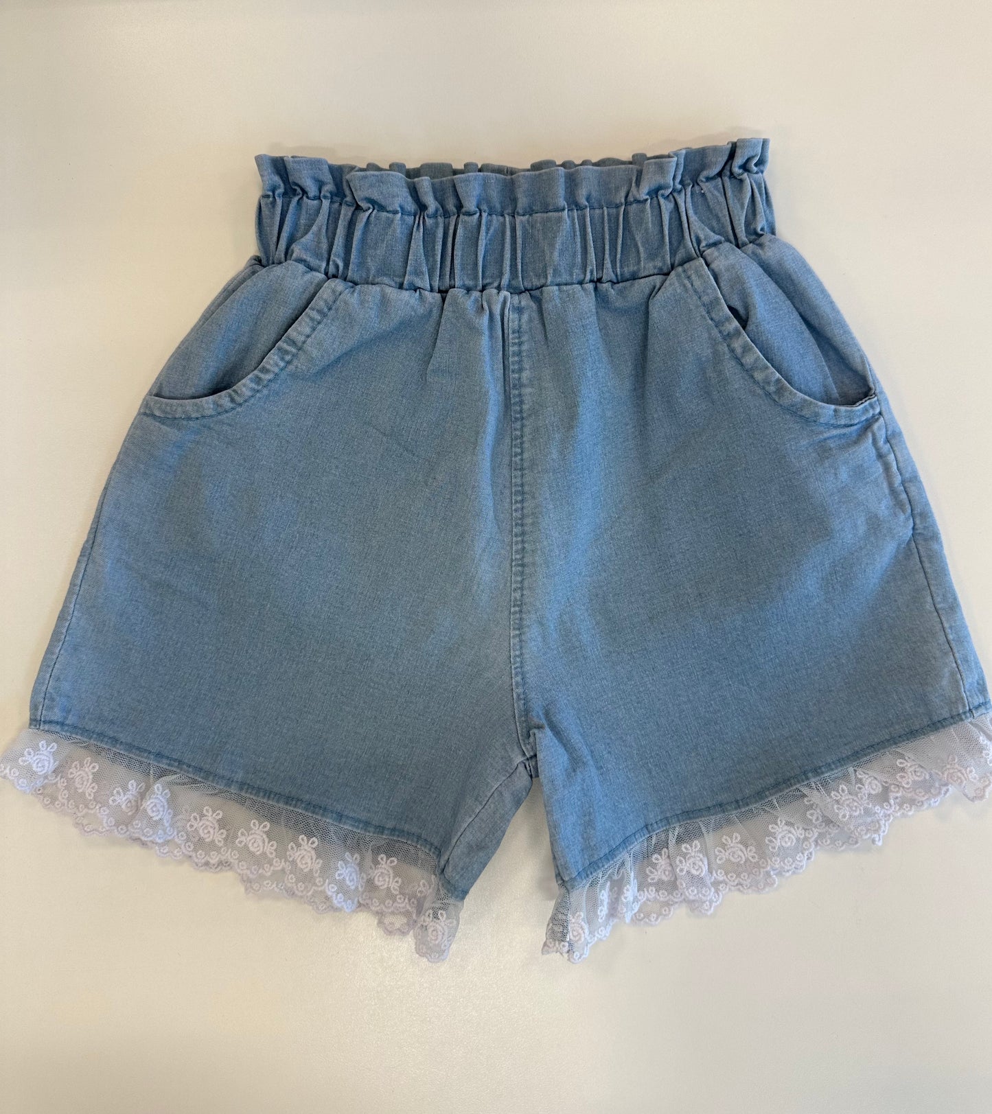 GIRLS SUMMER LACE DENIM SHORTS