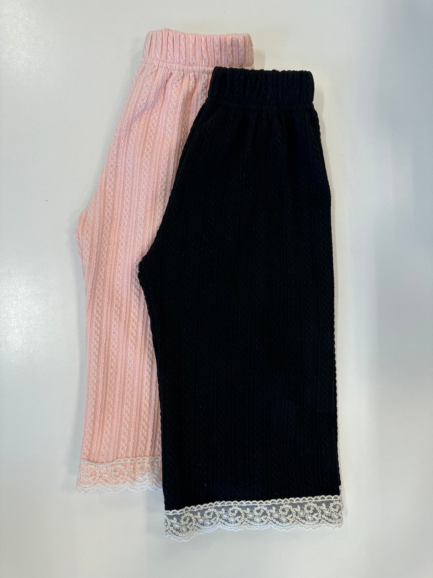 GIRLS LACE TRIMMED RIB KNIT PANTS