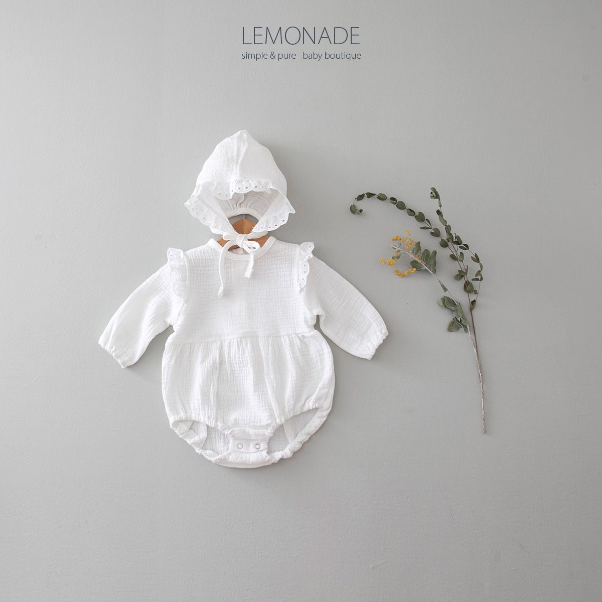 BABY LACE LONG SLEEVE ROMPER WITH HAT