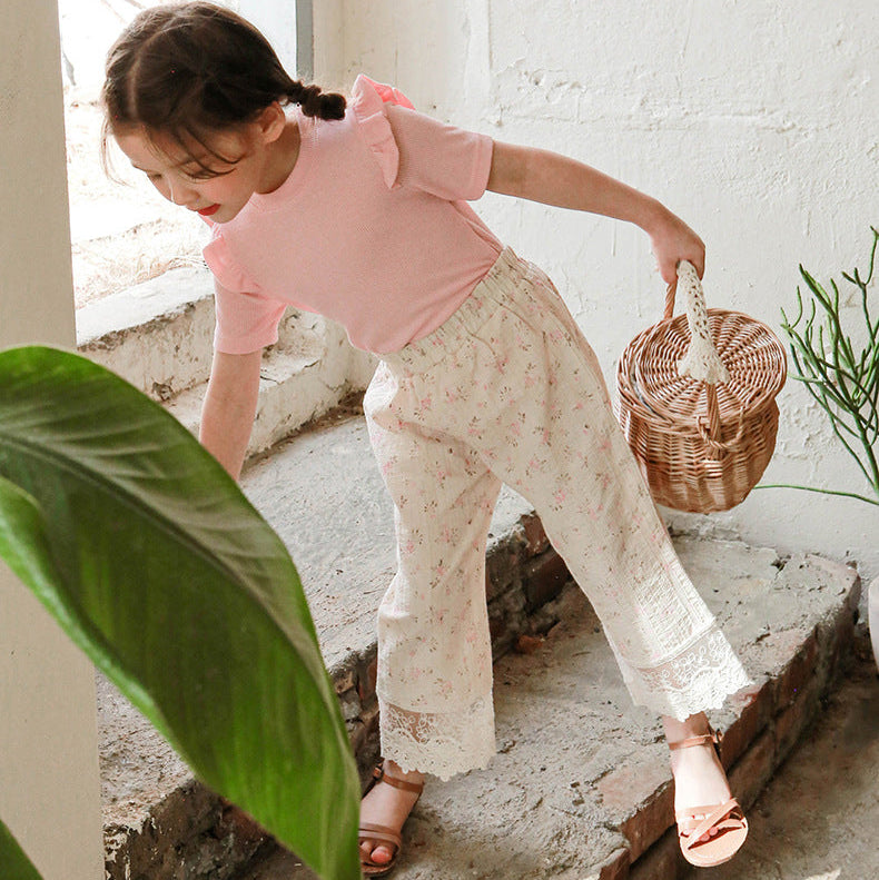 Fringe Cotton Short Sleeve T-shirt- PINK