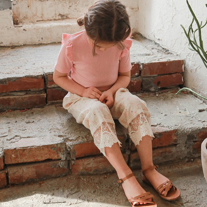 Fringe Cotton Short Sleeve T-shirt- PINK