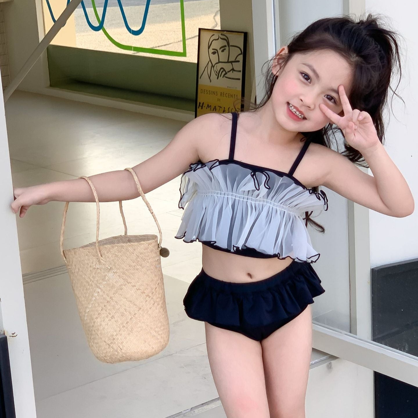 Mesh Top Ruffle Two-Piece Swimsuit