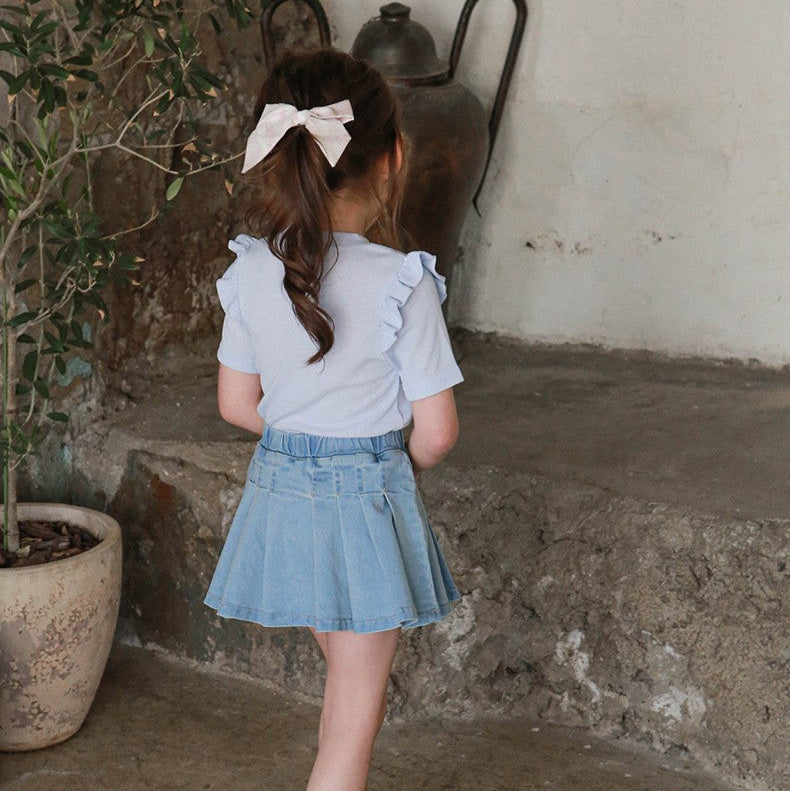 Fringe Cotton Short Sleeve T-shirt- BLUE