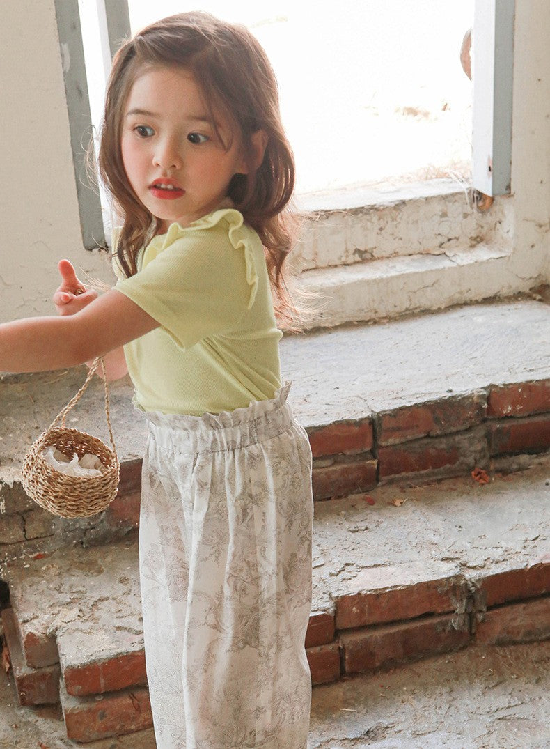 Fringe Cotton Short Sleeve T-shirt- YELLOW
