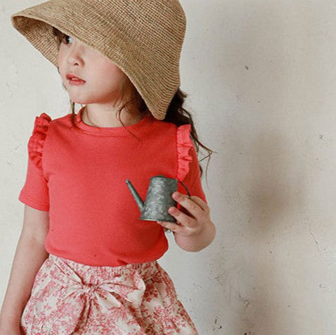 Fringe Cotton Short Sleeve T-shirt- RED