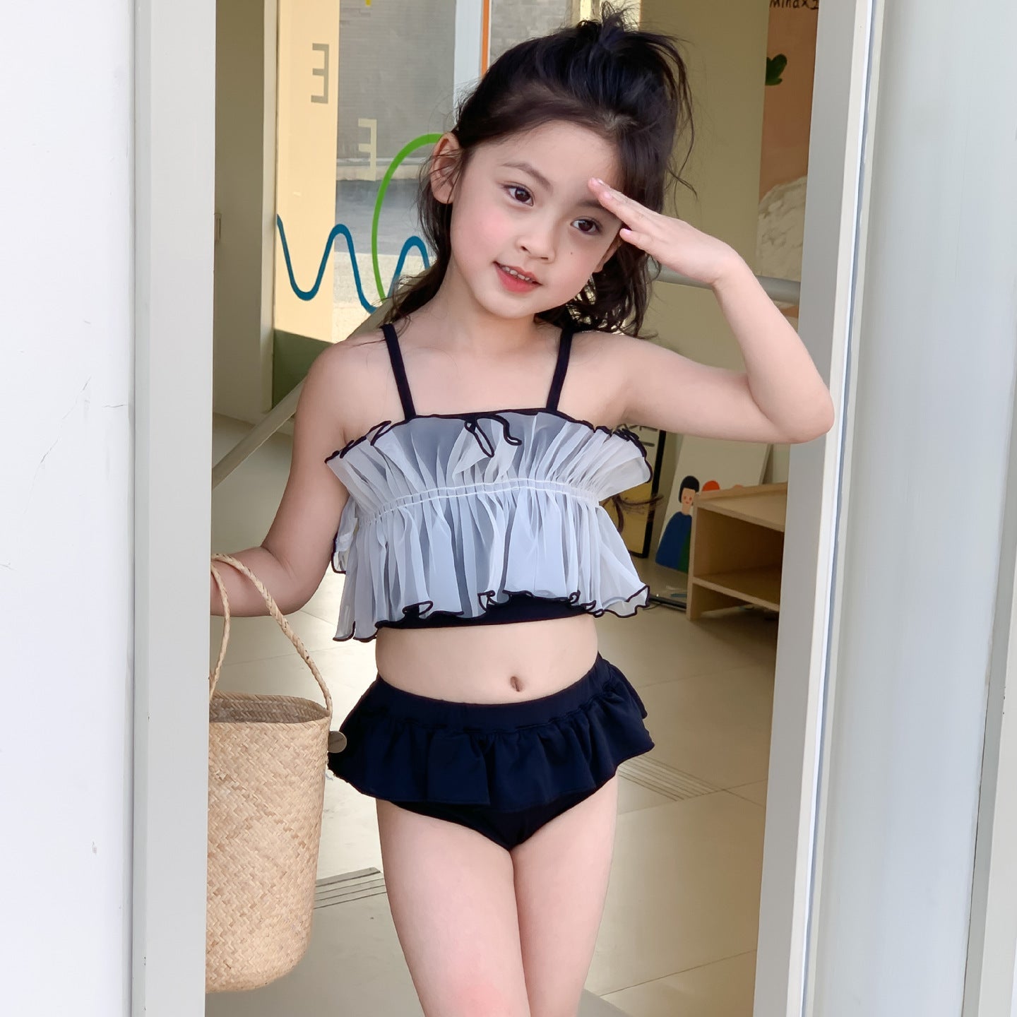 Mesh Top Ruffle Two-Piece Swimsuit