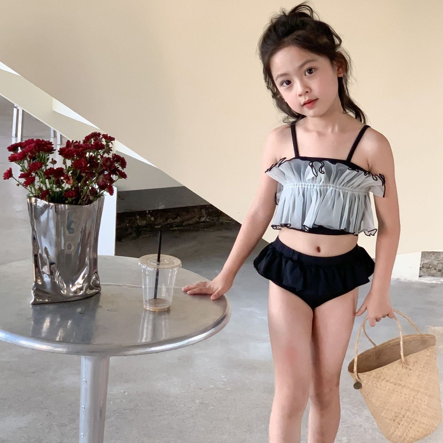 Mesh Top Ruffle Two-Piece Swimsuit