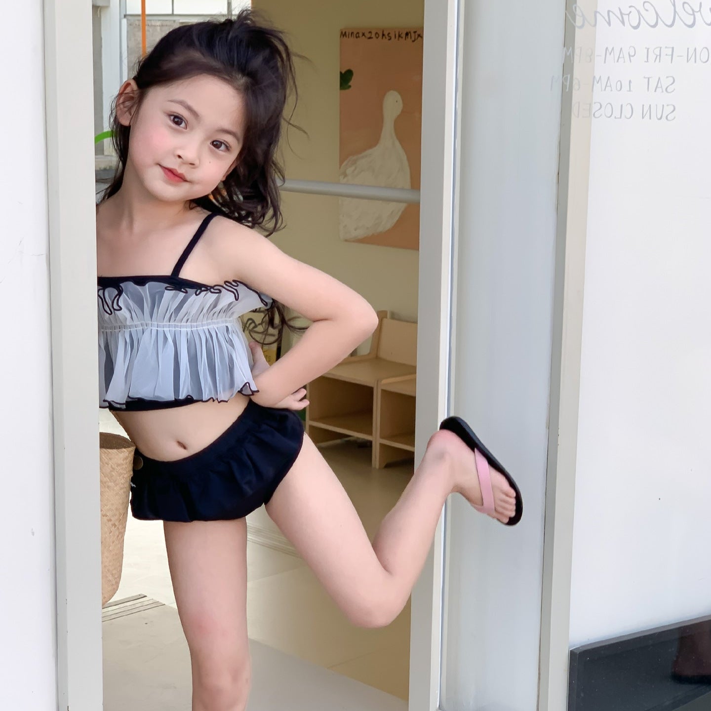 Mesh Top Ruffle Two-Piece Swimsuit