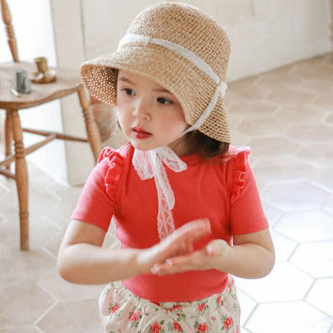 Fringe Cotton Short Sleeve T-shirt- RED