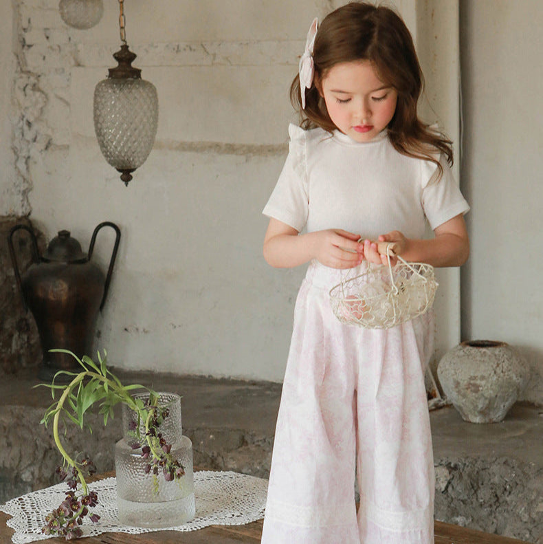 Fringe Cotton Short Sleeve T-shirt- WHITE