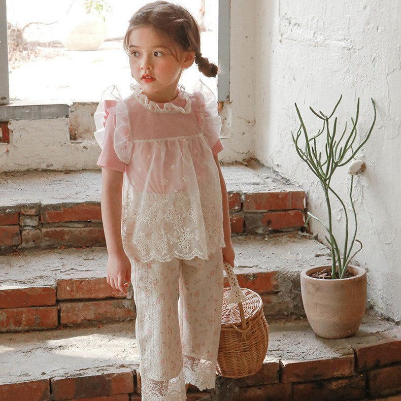 Fringe Cotton Short Sleeve T-shirt- PINK