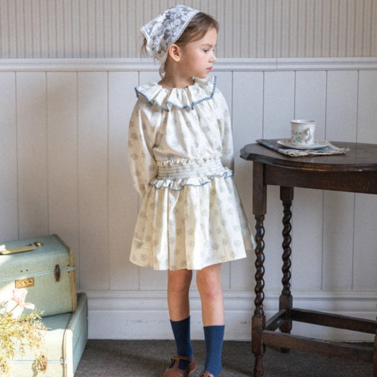 Floral Ruffle Collar Kids Set - BLUE