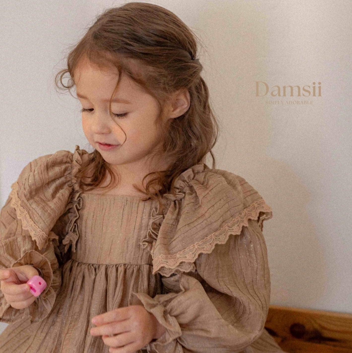 Girls Vintage Frill Dress - BEIGE