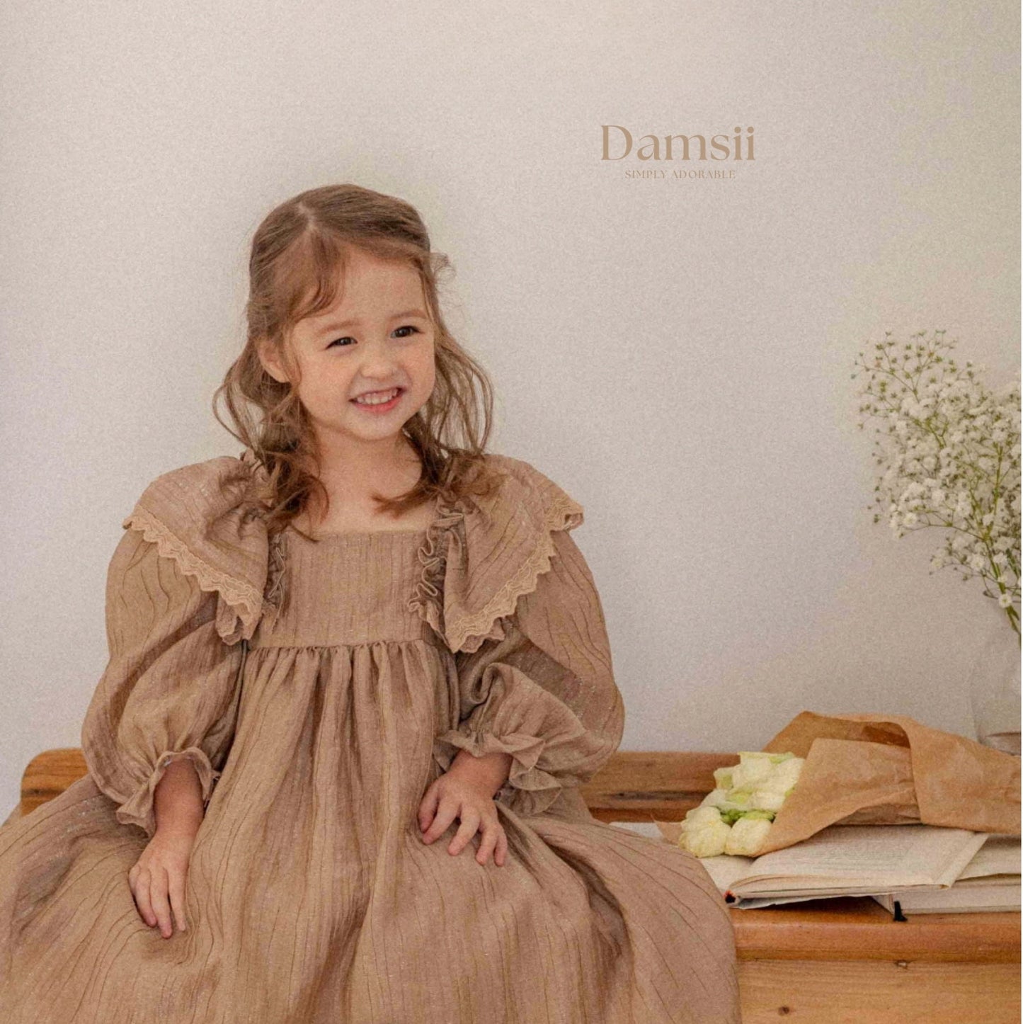 Girls Vintage Frill Dress - BEIGE