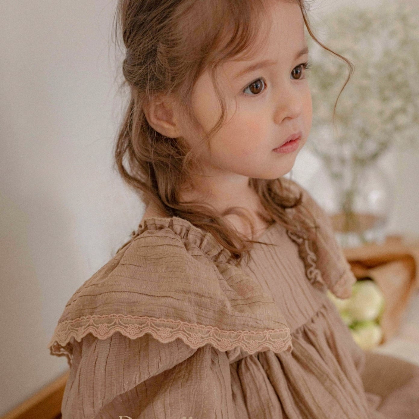 Girls Vintage Frill Dress - BEIGE