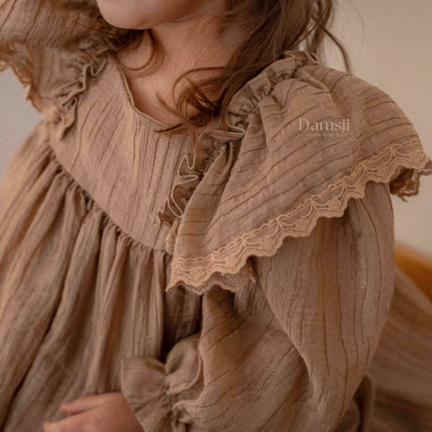 Girls Vintage Frill Dress - BEIGE