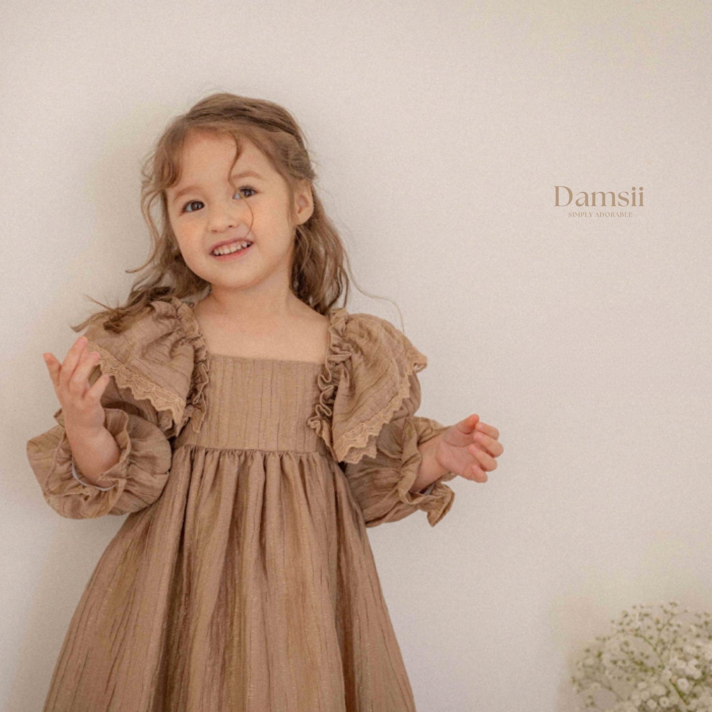 Girls Vintage Frill Dress - BEIGE