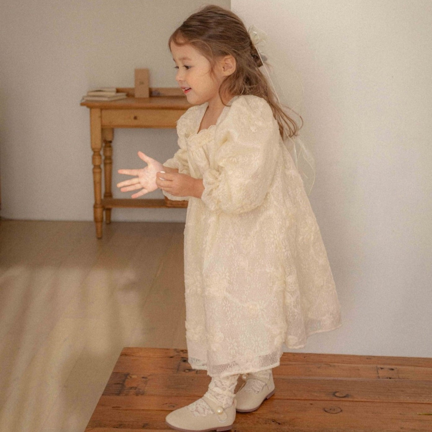 Girls Embroidered Puff Sleeve Dress