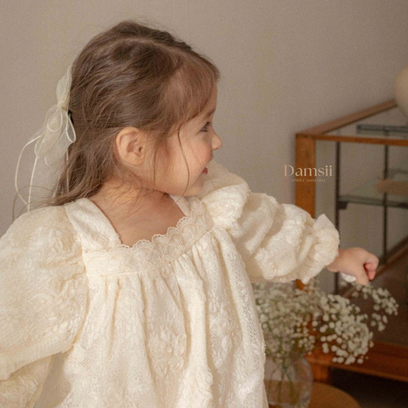 Girls Embroidered Puff Sleeve Dress