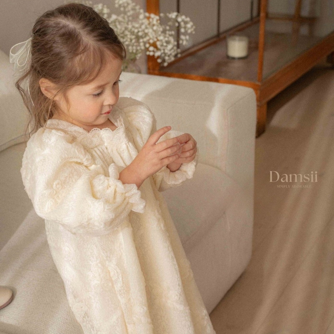 Girls Embroidered Puff Sleeve Dress