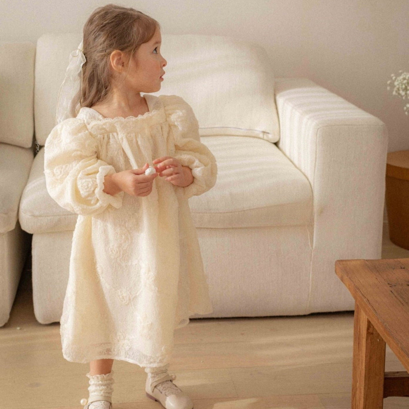 Girls Embroidered Puff Sleeve Dress