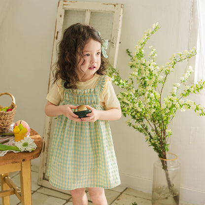 Gingham Smocked Dress-Green