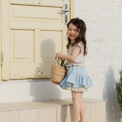 A-Line Tiered Denim Skirt with Lace Trim (2 Colours)