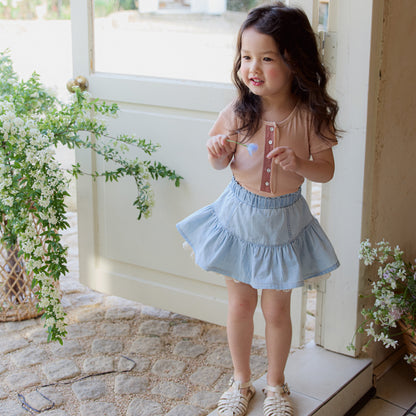 A-Line Tiered Denim Skirt with Lace Trim (2 Colours)