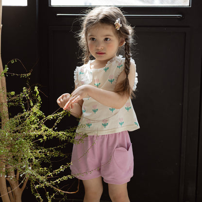 Tulip Sleeveless T-Shirt with Lace Trim (2 Colour)