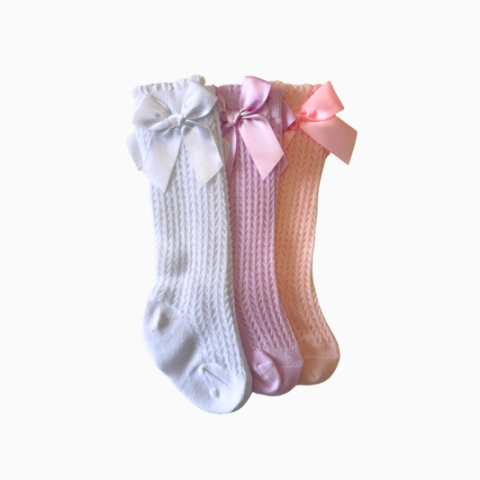 Satin Bow Baby Knee Socks - 3 colors