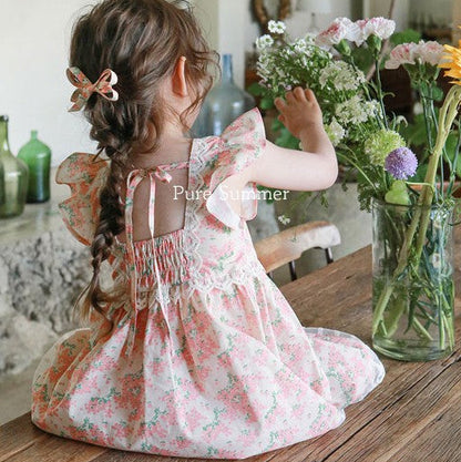 Ruffle Cap Floral Dress