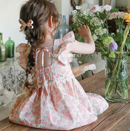 Ruffle Cap Floral Dress