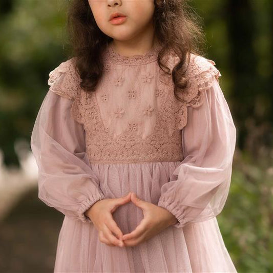 Girls Elegant Lace Tulle Dress