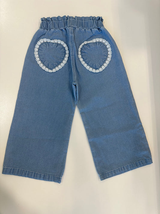 GIRLS SUMMER HEART PATCH DENIM PANTS