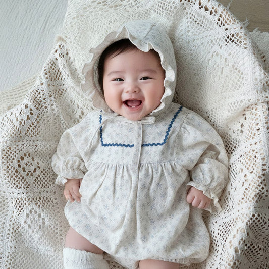 BABY FLORAL LONG SLEEVE ROMPER WITH HAT